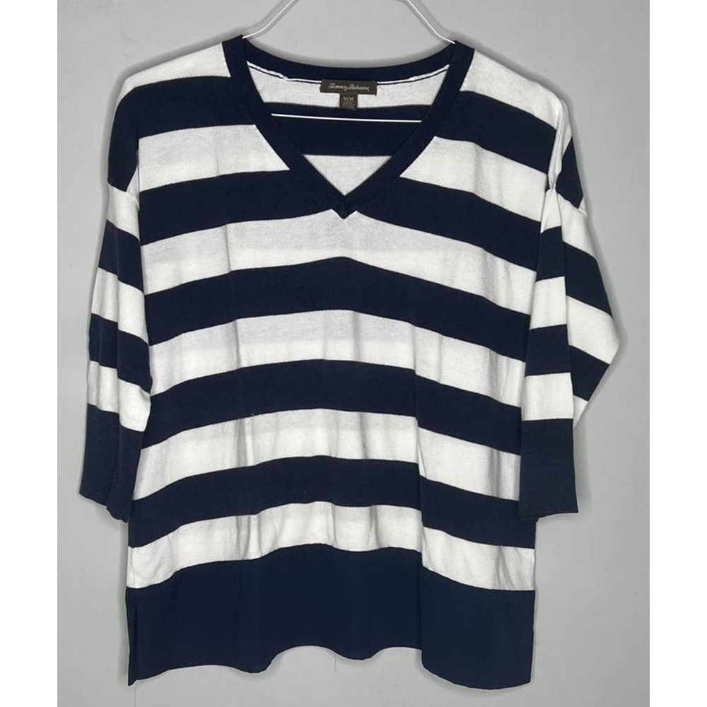 Tommy Bahama Women's V Neck Sweater Navy/White Medium